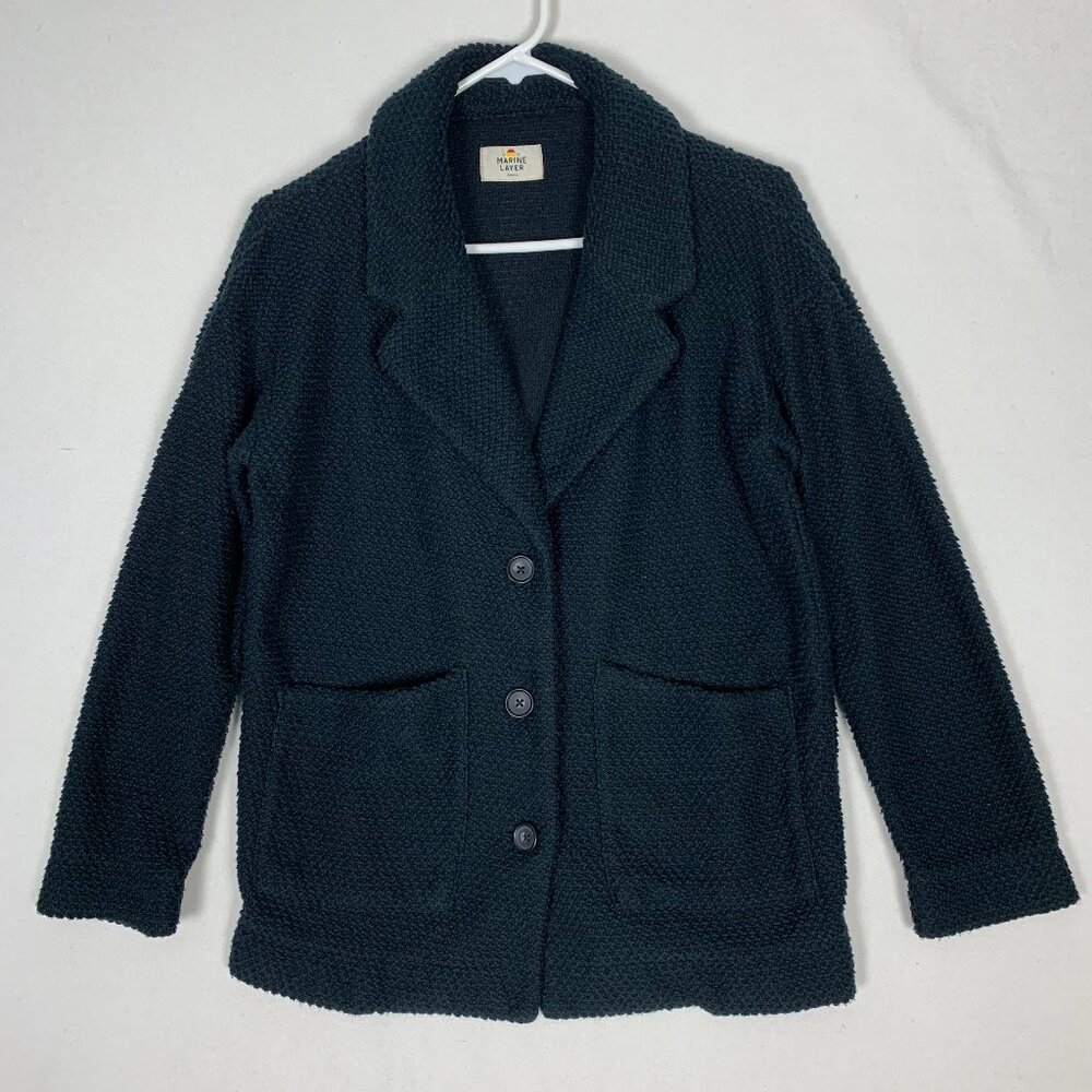Marine Layer Birdseye Knit Cardigan Blazer Women's Small Black